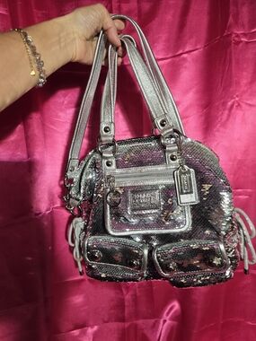 Coach Silver Sequin Shoulder Bag with Metallic Trim Spotlight Poppy  Y2k